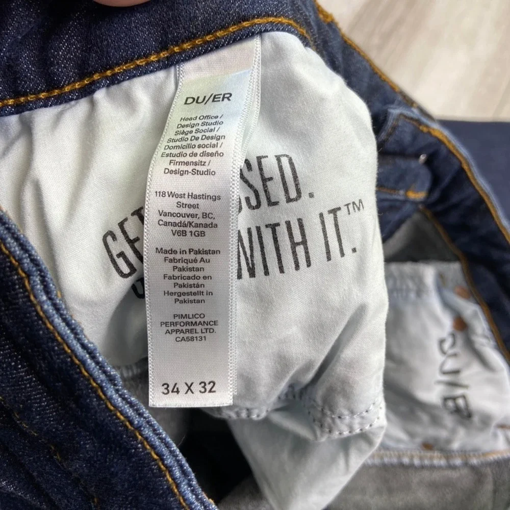 DU/ER Duer Jeans Womens  34x32 Blue Fireside Denim Mid Rise Slim Straight - Picture 14 of 16